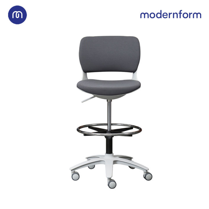 modernform-เก้าอี้เอนกประสงค์-เก้าอี้สัมนา-เก้าอี้ประชุม-รุ่น-b-one-s02-พลาสติก-เฟรมขาว-เบาะผ้าเทา-ที่เหยียบวงกลมดำ-ตัวสูง