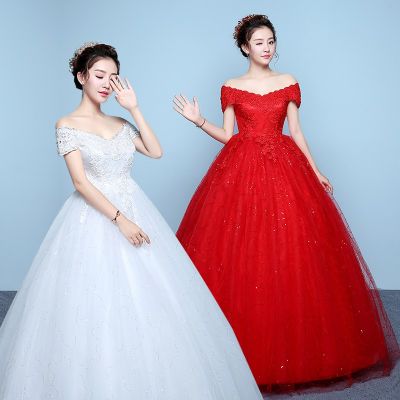 สำหรับสตรีมีครรภ์ชุดแต่งงานสีแดงเจ้าสาว Qs1134เปิดไหล่ขนาดใหญ่ชุดสไตล์เกาหลี