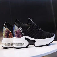 Womens Sneakers Spring Sequined Casual Shoes Women Platform Heels Wedges Height Increasing  Knitted Ladies Vulcanized Shoes