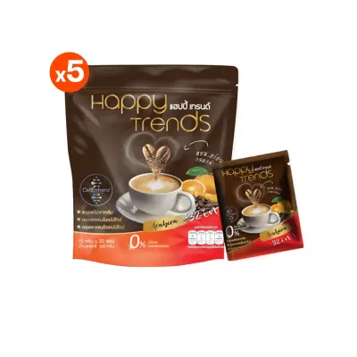 Happy Trends Coffee แฮปปี้ เทรนด์ คอฟฟี่ กาแฟเพื่อสุขภาพ ผสมคอลลาเจน จำนวน 5 ถุง (20ซอง/ถุง)