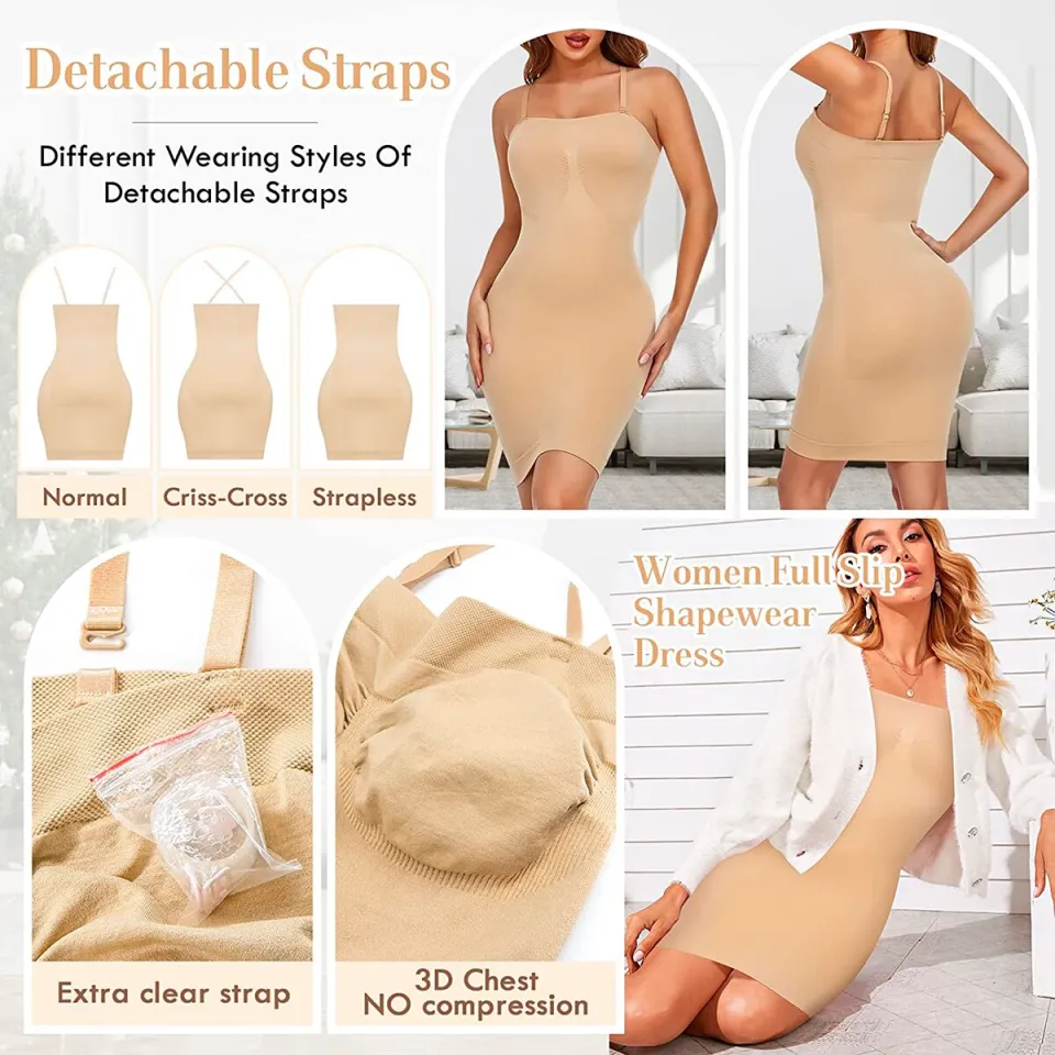 Strapless Shapewear Slip for Under Dresses Tummy Control Womems Full Slip  Body Shaper Seamless