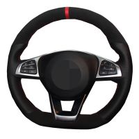 Car Steering Wheel Cover DIY Black Genuine Leather Suede For Mercedes Benz C200 C250 C300 Sport CLA220 B250 B260 A200 A250