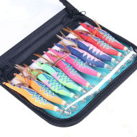 10Pcs เหยื่อตกปลาประดิษฐ์ Octopus ปลาหมึกกุ้ง Hard เหยื่อตกปลาพร้อมกระเป๋า Fishing Lure Squid Jig Hook กุ้งไม้