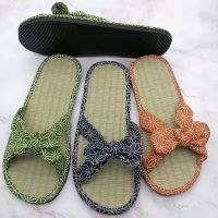 【YF】 Summer Outdoor Beach Slippers Women Straw Mat Casual Bow Rattan Grass Home Fashion Sandals Chaussure Femme