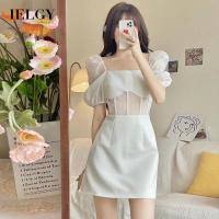 IELGY  French Temperament White A Word Dress Women S Square Collar