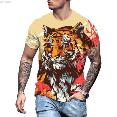 printed (สต็อกเพียงพอ) 3D tiger mens T-shirt, oversized round neck casual short sleeve shirt, summer hip-hop street oversized mens wear, animคุณภาพสูง size:S-5XL