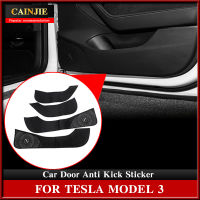 For Tesla Model 3 Accessories Car Door Anti Kick Sticker Carbon Fiber Pattern Leather Door Horn Decoration Sticker