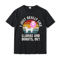 I Just Really Like Llamas And Donuts Funny Llamas Theme Cute T-Shirt Plain Men Tshirts Cotton Tees Street