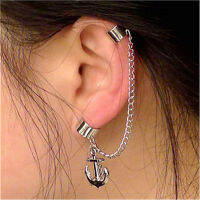 Fashionable silver tassel anchor without perforated ear clip for men and women