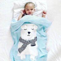 Comfortable Cartoon Delicate Polar Bear Baby Knitted Blanket Newborn Bedding Accessories Soft Skin-friendly Blanket Warm Outside