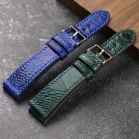 Suitable For Handmade ostrich leather strap 18 19 20 22mm blue and green suitable for mens watch chain retro