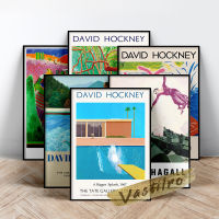 David Hockney โปสเตอร์นิทรรศการขนาดใหญ่สาดพิมพ์ป๊อปศิลปะภาพวาดภาพของศิลปินสระว่ายน้ำที่มีสองตัวเลขศิลปะผนัง