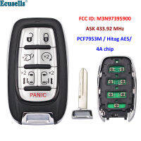 Oibwye Ecusells 7ปุ่มกุญแจรีโมทอัจฉริยะถาม433.92MHz PCF7953M/Hitag AES/4A ชิปสำหรับรถ Chrysler Pacifica FCC : M3N97395900 / CY24