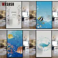 Sea Fish Window Privacy Film Electrostatic Non Adhesive Vinyl Heat Control Frosted Glass Window Film Home Decor Coverings 40x60