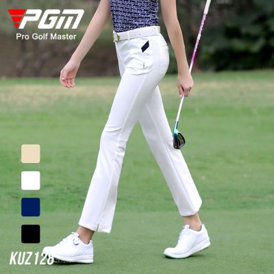 PGM กางเกงขาบานยืดหยุ่นแบบมีซิปกันน้ำมีกระเป๋าของผู้หญิง KUZ128กางเกงเล่นกอล์ฟข้อเท้ากางเกงกอล์ฟฤดูร้อน