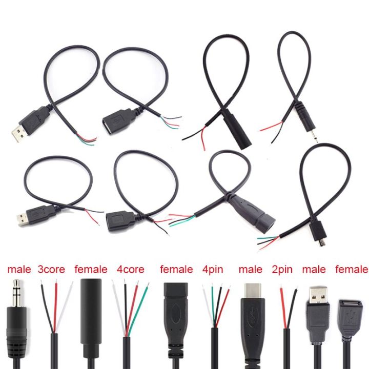 5-types-wire-micro-usb-2-0-type-c-aux-mono-connector-power-supply-extension-cable-charger-male-to-female-2-pin-4-pin-data-line-electrical-connectors