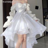 ☇❖ ocehrk Elegante vestido de fada fora do ombro branco princesa Puff Puff malha festa casamento primavera chique