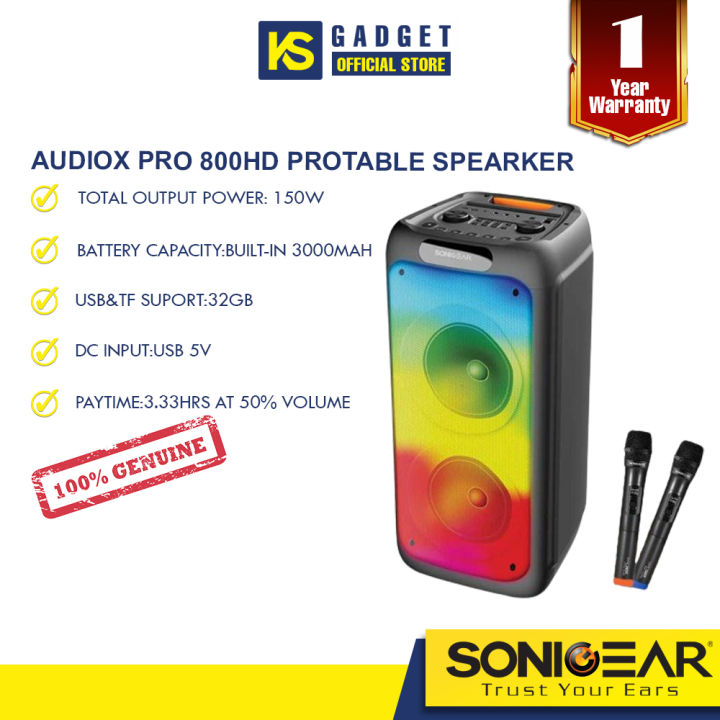 SonicGear Audiox Pro 800HD Bluetooth FM Radio Portable Speaker with 2 ...