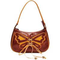 ZZOOI Vintage Shoulder Bag Pu Leather Lace Straps Butterfly Women Bag Handbag Chain Underarm Bag Tote Bags Purses Handbags Little Bag