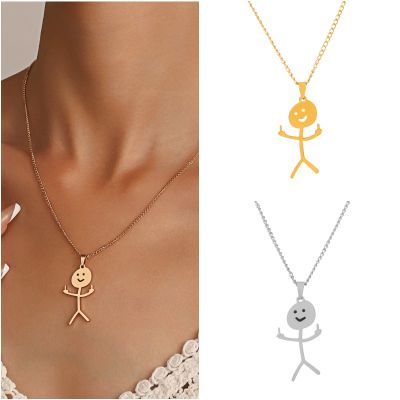 Hip Hop Fxck You Funny Doodle Pendant Necklace for Man Woman Stickman Middle Finger Rock Punk Necklace Party Fashion Jewelry New