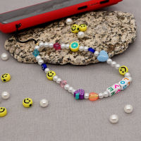 Acrylic Smiley Phone Chain 2021 Love Letter Pearl Beads Accessories Evil Eye Lanyard Jewelry Cute Fruit Rope for Mobile Gift