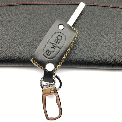 ❐✷ Hot Sale Genuine Leather key chain ring cover case holder For Peugeot RCZ 206 207 306 307 308 407 408 For Citroen C2 C3 C4 C5 C6