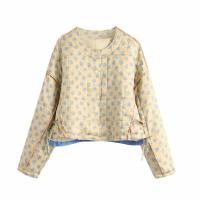 XNWMNZ Za Women  Fashion Printed Loose Parkas Jacket Coat Vintage Long Sleeve Side Drawstring Female Outerwear Chic Tops