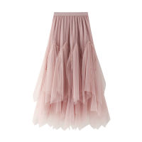 Autumn and Winter Womens Mid-length A-line Skirt Tutu Skirt Long Skirt Mesh Fresh Irregular Pleated Skirts Womens Y2k Skirt