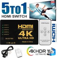 5 Ports Full HD Remote 1080P 3D HDMI Switch Selector 5 in 1 out Splitter 4k 2k