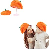 Autumn and Winter 2022 Mother Baby Knitted Hat New Halloween Pumpkin Warm Beret hat