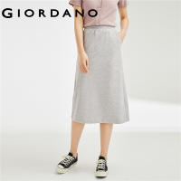 GIORDANO Women Skirts Elastic Waist 100% Cotton Comfort Skirts Solid Color Slant Pockets Simple Cal Long Skirts 05463466