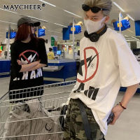 MAYCHEER   เสื้อยืดคอกลมสำหรับทั้งหญิงและชายมีสไตล์ฤดูร้อนแขนสั้นลำลองดีไซน์หลวมแขนสั้นพิมพ์ลาย