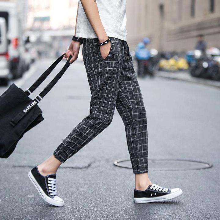 Mf Men Slim Fit Pants Plaid Printed Casual Pants For Men Korean Style Gym  Long Trousers Track Pants For Fitness 2019 New | Lazada Ph