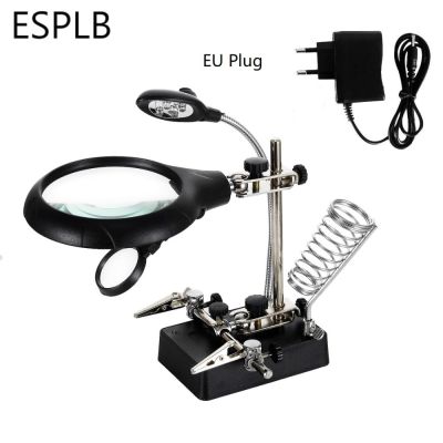 ESPLB ช่วยมือมือที่สามสถานีขาตั้งเชื่อมเครื่องเชื่อมเหล็กที่มีกระจกขยายแว่นขยายเชื่อม5คลิป LED