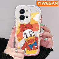 YIWESAN เคสสำหรับ Vivo Y35 5G Y36 5G เคส Y35เป็ดโดนัลด์ขอบเป็นลอนหลากสีเคสโทรศัพท์โปร่งใสเนื้อครีมซิลิโคนเคสใสป้องกันเลนส์กล้องนิ่ม