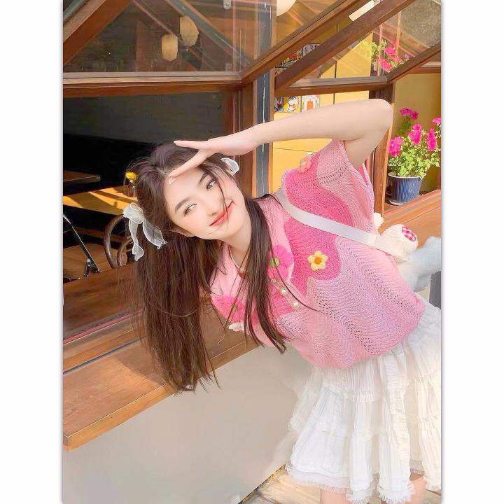 เสื้อยืดคอปกไหมพรมแต่งดอกไม้โครเชป้าย Jiwa | Lazada.co.th
