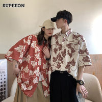 SUPEEON丨พื้นเสื้อแขนสั้นลายดอกไม้สำหรับผู้ชายสไตล์วันหยุดเสื้อยืดคู่หลวมแขนสั้นอินเทรนด์และหล่อ