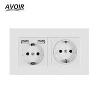 ∋☄✷ Avoir EU Wall Socket 146 Type Power Dual Socket With USB Charge Port 2A Electrical Outlets PC Plastic Panel Power Socket 220V