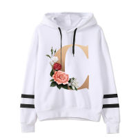 26 Floral alphabet font classic Hoodie Women hoodies Graphic Streetwear Winter Warm Fashion female Sweatshirts