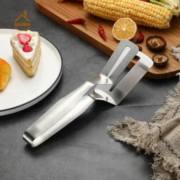 Stainless Steel Turner Tongs Kitchen Double Spatula Bread and Burger T in  2023