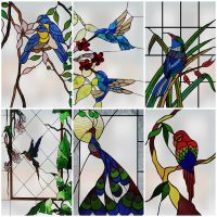 Custom Size Stained Glass Window Film Bird Hummingbird Parrot Color printing Picture For Rectangular Shape Glass Home Decor Window Sticker and Films