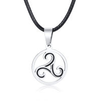 Triskelion Celtic Symbol Pendant Men Necklace Black Rope Cord Chains Adjustable 25.6inch Link Triskele Jewelry