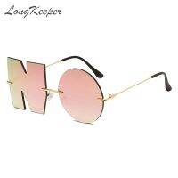 Rimless Letter NO Sunglasses Women Luxury Brand Punk Metal Blue Pink Lens Sun Glasses Men Trend UV400 Shades Gafas De Sol