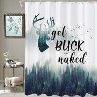 Get Buck Bare Wood Bath Curtain สีน้ำหมอกธรรมชาติ Monmon Pine ภูมิทัศน์ Woodland ผ้ากันน้ำ 180 * 180 ซม