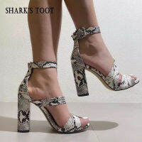 Shark’s tooth New size womens shoes snakeskin straps high heels buckle thick heel sandals (size 35-43) JLSX225TH