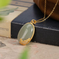 S925 Sterling Silver high-grade gold and jade all over the hall Hotan jade sapphire antique carp womens necklace pendant set chain RBQG