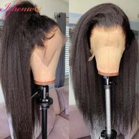 【LZ】☍  Transparent Kinky Straight Lace Front Wig Pre Plucked Yaki Brazilian 13x6 Lace Closure Human Hair Wig For Woman Natural Hairline