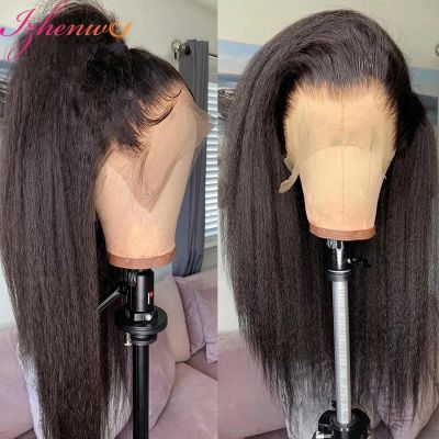 【jw】✜ Transparent Kinky Straight Front Wig Pre Plucked Yaki 13x6 Closure Human Hair Woman Hairline