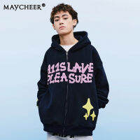 MAYCHEER เสื้อสเวตเตอร์แฟชั่นใหม่มีฮู้ด,เสื้อเสื้อกันหนาวบางโฟมพิมพ์ลายเสื้อโค้ทคู่