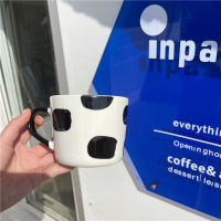 Creative Korean Ins Cute Simple Cow Mug Wave Point Ceramic Cup Large Capacity Couple Student Milk Coffee Breakfast Drinkware Hot